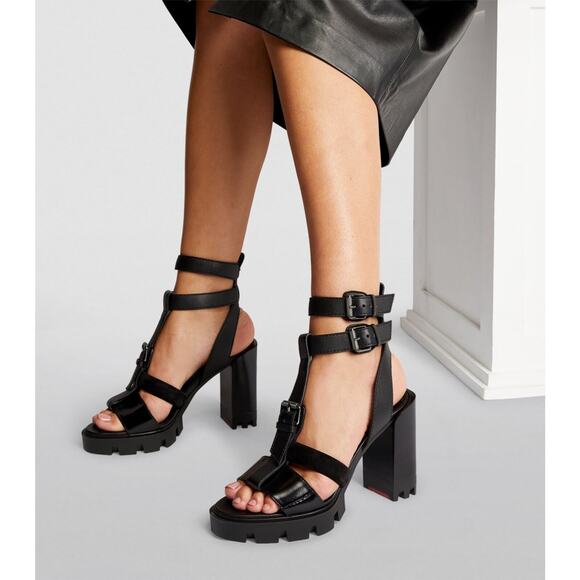 Christian Louboutin Rangerissima Lug 100 Black Platform Sandal Block Heel 40 - Picture 6 of 13